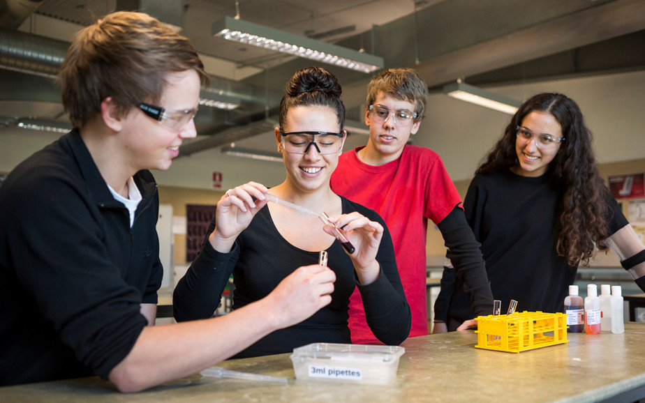 Students doing an experiment in a science class
